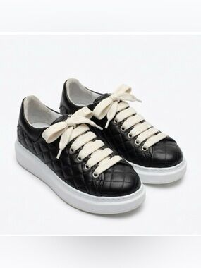 GOCCIA Italy Quilted Black Leather Platform Sneakers 7.5 Luxury Chunky